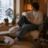 Nordic snowy village inspired design socks